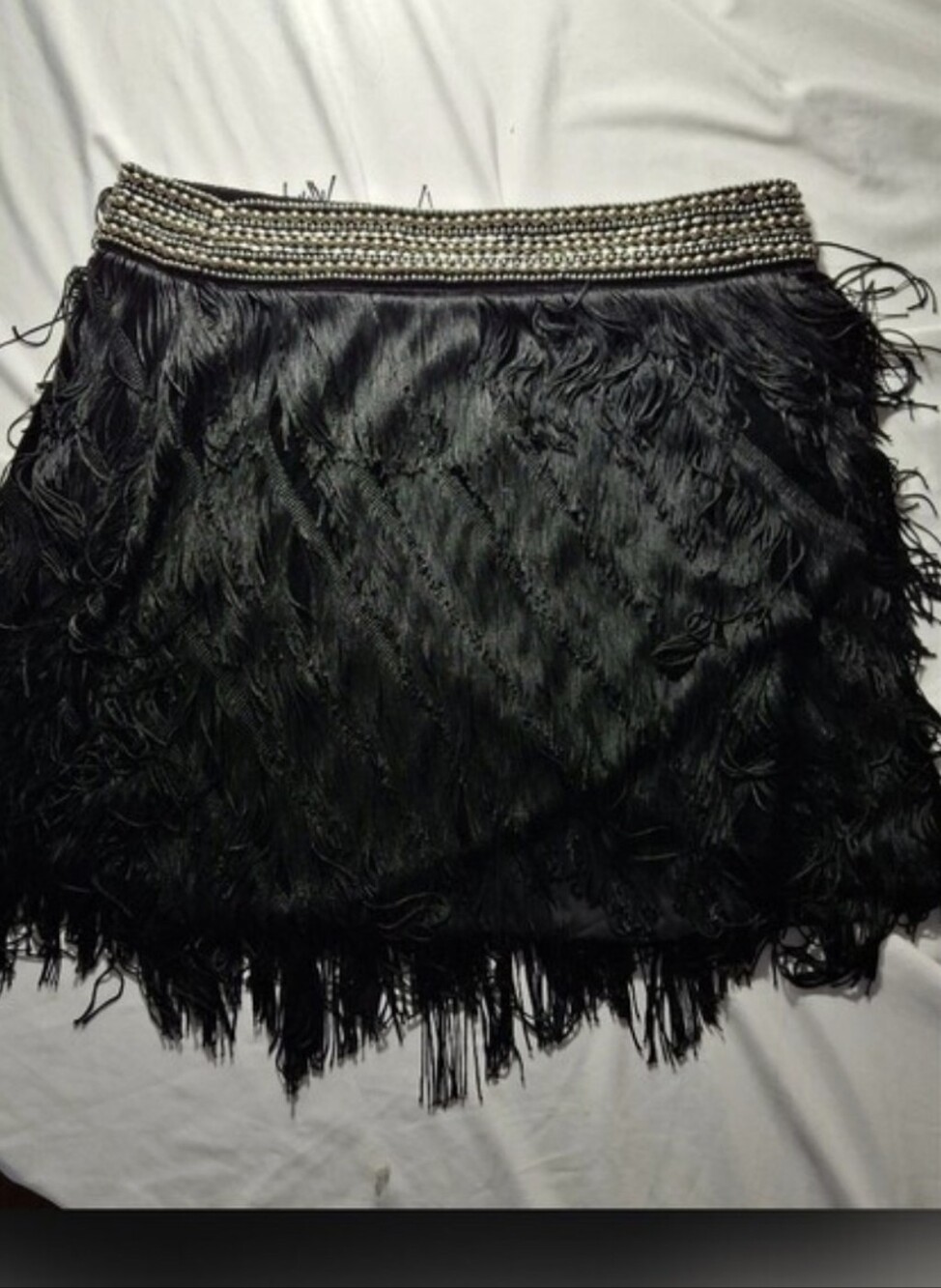 Sale 🎯 Zara Black Fringe Lined Midi Skirt with Studded Waist.NWOT. Ladies XL